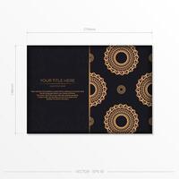 Dark black gold postcard template with white abstract mandala ornament. Elegant and classic elements ready for print and typography. vector