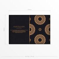 Dark black gold postcard template with white abstract mandala ornament. Elegant and classic vector elements ready for print and typography.