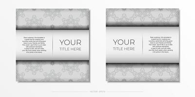 Luxurious white square postcard template with vintage indian mandala ornament. Elegant and classic vector elements ready for print and typography.