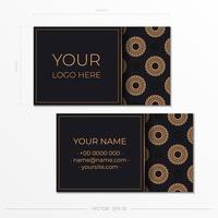Template Black presentable business cards with decorative ornaments business cards, oriental pattern, illustration. vector