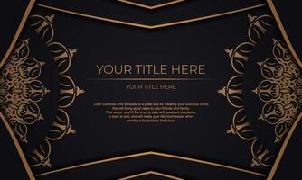 Black vector banner with luxury ornaments and place for your text. Template for printable design invitation card with vintage patterns.