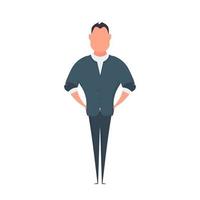 Businessman in cartoon style. The man holds his hands on his belt. Isolated. Vector. vector