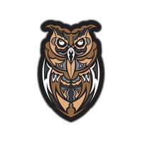 Colored print head of an owl. Polynesia and Maori patterns. Isolated. Vector illustration.