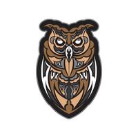 Colored print head of an owl. Polynesia and Maori patterns. Isolated. Vector illustration.