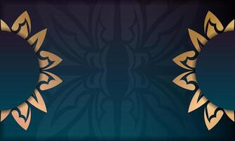 Gradient blue background with mandala gold pattern and place under your logo or text vector
