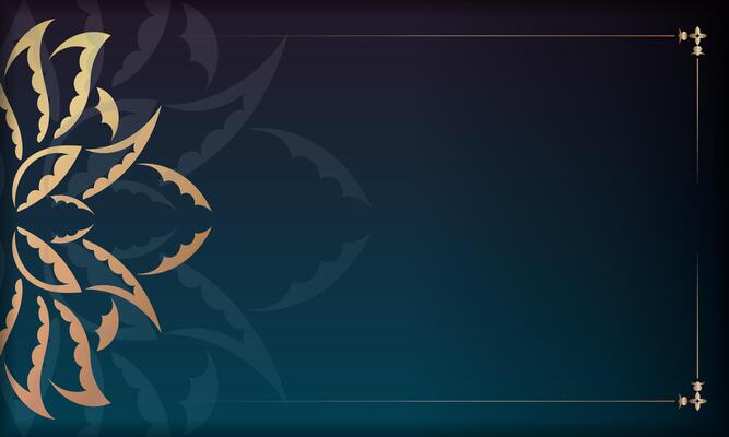 Gradient blue background with abstract gold ornament and space for text