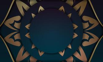 Blue gradient background with vintage gold pattern for design under your logo or text vector