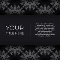 Ready-made invitation card design with abstract vintage ornament. Black and silver luxurious colors. Can be used as background and wallpaper. Elegant and classic vector elements