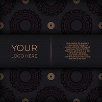 Dark black gold invitation card template with white indian ornaments. Elegant and classic elements ready for print and typography. vector