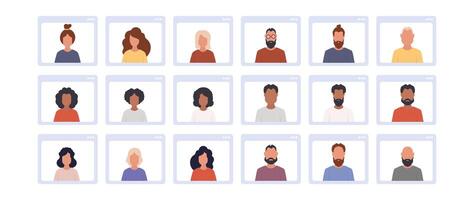 A set of people with different faces on their phones vector