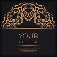 Black luxury postcard design with gold vintage ornament. Can be used as background and wallpaper. Elegant and classic vector elements ready for print and typography.