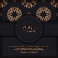 Black luxury invitation card design with vintage Indian ornament. Can be used as background and wallpaper. Elegant and classic vector elements ready for print and typography.