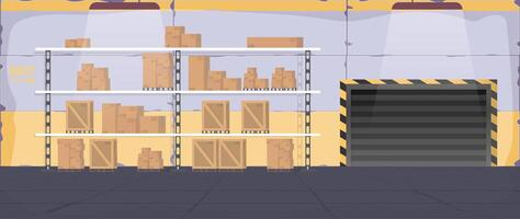 Large warehouse with drawers. Rack with drawers and boxes. Carton boxes. . vector