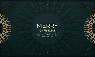 Christmas card with gold ornament pattern on dark green background vector
