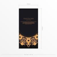 Ready-made postcard design with abstract vintage mandala ornament. Black-gold luxurious colors. Can be used as background and wallpaper. vector