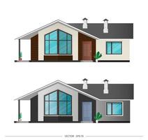 Set of Modern houses, cottage, town house with shadows. Architectural visualization of the cottage outside. Realistic vector illustration.
