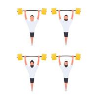 Athletes with raised barbells. Athlete Strong man set Isolated. Vector. vector