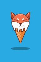 Ice cream with fox cartoon illustration vector