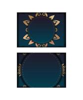Gradient blue color brochure template with vintage gold ornament typography-ready. vector