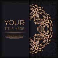 Black luxury postcard design with gold vintage ornament. Can be used as background and wallpaper. Elegant and classic vector elements ready for print and typography.