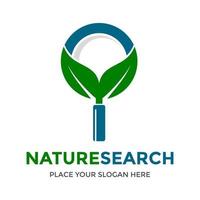 plantilla de logotipo de vector de búsqueda de naturaleza. este diseño utiliza el símbolo de la hoja y la lupa. adecuado para el entorno del buscador.