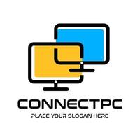 Connect computer vector logo template. This design use technology symbol.