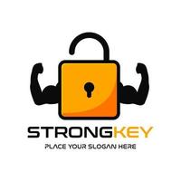 Strong key vector logo template. This design use human hand symbol. Suitable for lock or security business.