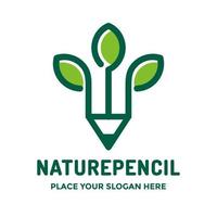 plantilla de logotipo de vector de lápiz de naturaleza. este diseño utiliza el símbolo de las hojas. adecuado para la educación.