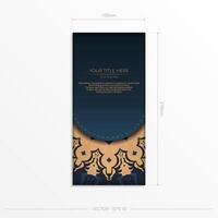 Dark blue postcard template with abstract mandala ornament. Elegant and classic elements ready for print and typography. Vector illustration.