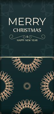 Festive flyer happy new year dark green color with winter yellow ornament