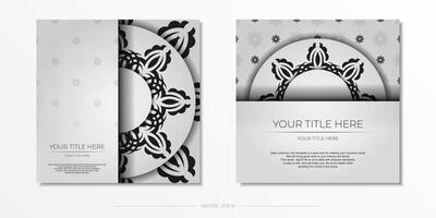 Luxurious white square invitation card template with vintage abstract ornament. Elegant and classic vector elements are great for decoration.