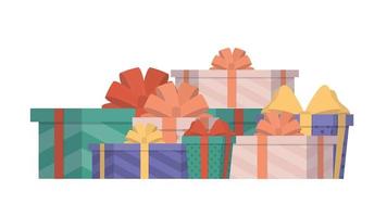 conjunto de regalos multicolores en un estilo plano. cajas de regalo. adecuado para diseños sobre el tema de año nuevo, cumpleaños o día de san valentín. aislado. vector. vector