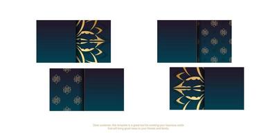 Gradient blue business card with Indian gold ornaments for your personality. vector