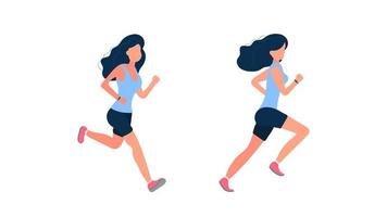 The girl is running. The girl in shorts and a t-shirt is jogging. Isolated. Vector. vector