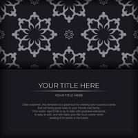 Dark invitation card design with silver Indian ornament. Elegant and classic vector elements ready for print and typography.