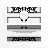 Luxurious white rectangular invitation card template with vintage abstract ornament. Elegant and classic vector elements ready for print and typography.