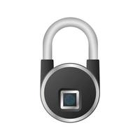 Gray padlock with fingerprint scanner. A modern lock is opened with a fingerprint. Isolated. Vector. vector