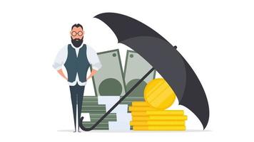 Businessman under the umbrella. Business conservation concept. Business is protected from risks. Isolated. Vector. vector