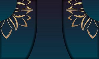 Gradient blue background with abstract gold ornament and space for your logo vector