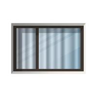 ventana vectorial realista. una ventana con vidrio transparente y una cortina está aislada en un fondo blanco. elemento para el diseño de casas y villas. vector