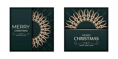 Festive Brochure Happy New Year in dark green color with vintage yellow pattern vector