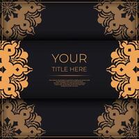 Ready-made postcard design with abstract vintage ornaments. Black-gold luxurious colors. Can be used as background and wallpaper. Elegant and classic vector elements are great for decoration.
