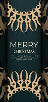 Festive flyer happy new year dark green color with winter yellow pattern vector