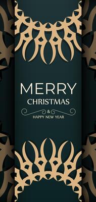 Festive flyer happy new year dark green color with winter yellow pattern