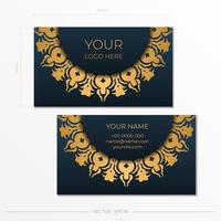 Blue Business Cards Template. Decorative business card ornaments, oriental pattern, illustration. vector