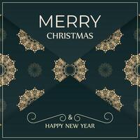 Dark green color Happy New Year greeting card template with luxurious yellow ornament vector