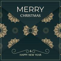 Dark green color Happy New Year greeting card template with luxurious yellow ornament vector