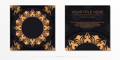 Ready-made invitation card design with abstract vintage ornament. Black-gold luxurious colors. Can be used as background and wallpaper. Elegant and classic vector elements are great for decoration.