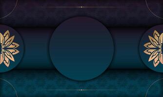 Background with gradient blue color with greek gold ornament for design under logo or text vector