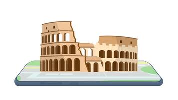 Map in the smartphone. Colosseum on the map. . vector